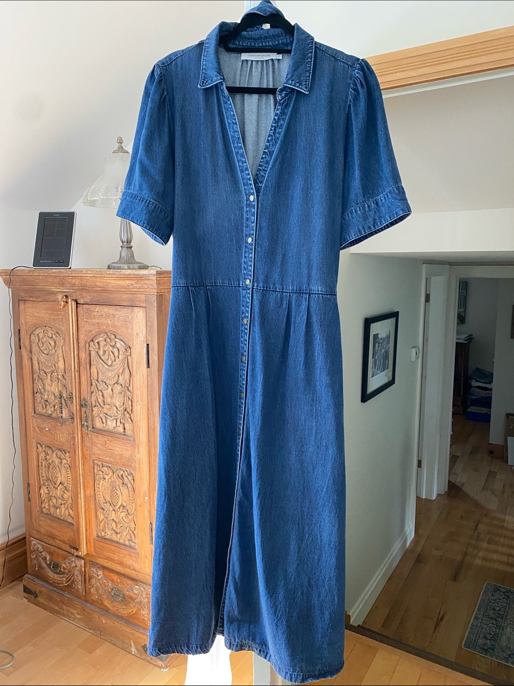 Simons Denim Blue Maxi Shirt Dress with Tie Belt
